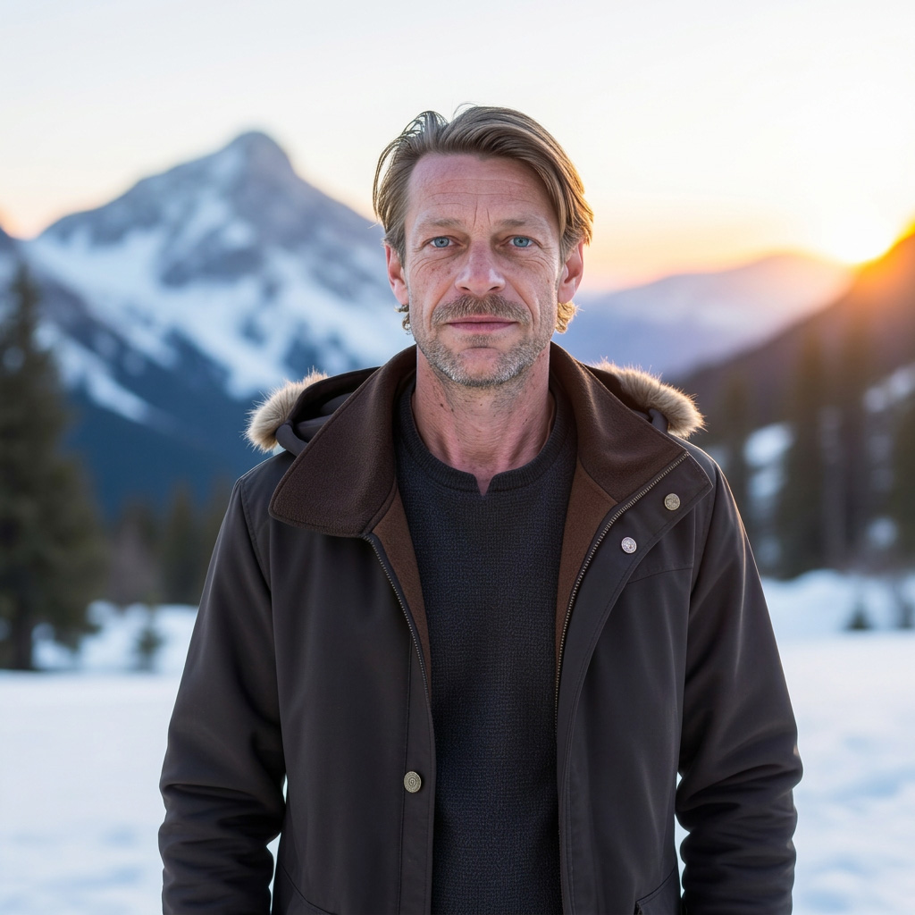 Kit Anderson on a snowy mountain at Lake Tahoe